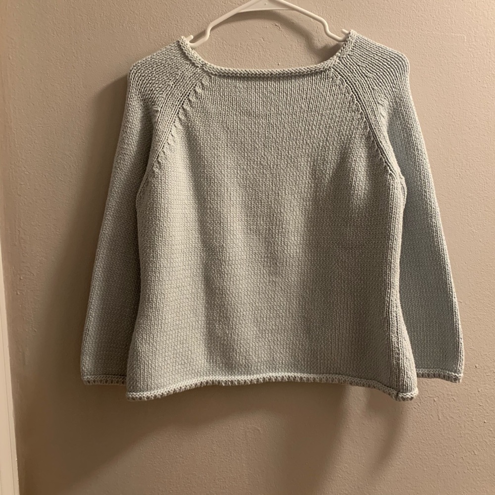 Garnet Hill Cotton Knit Blue Long Sleeve Sweater